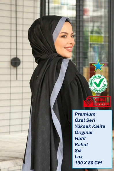Premium Lux Original Monogram Şal (İpek Vual, Yüksek Kalite, Hafif, Rahat, Şık, Tesettür, Shawl) ürün görseli 1