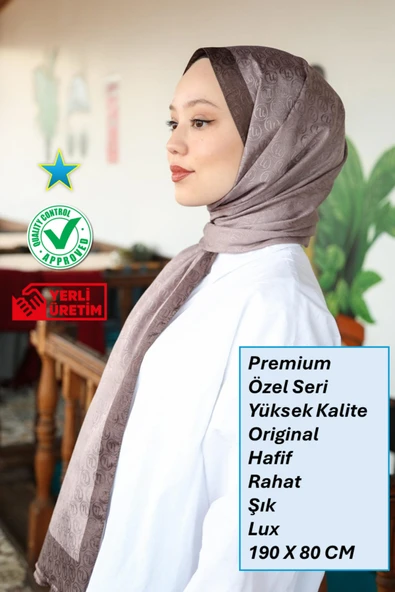 Premium Lux Original Monogram Şal (İpek Vual, Yüksek Kalite, Hafif, Rahat, Şık, Tesettür, Shawl) ürün görseli 1