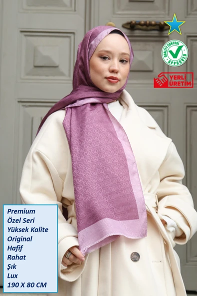Premium Lux Original Monogram Şal (İpek Vual, Yüksek Kalite, Hafif, Rahat, Şık, Tesettür, Shawl) ürün görseli 1