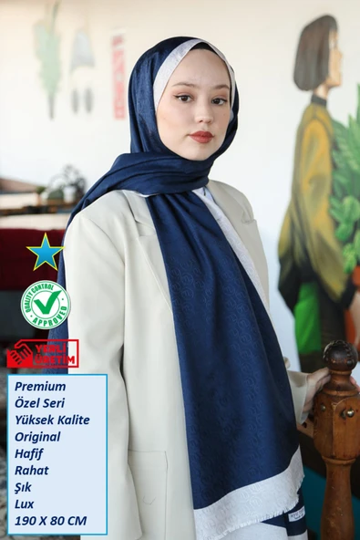 Premium Lux Original Monogram Şal (İpek Vual, Yüksek Kalite, Hafif, Rahat, Şık, Tesettür, Shawl) ürün görseli 1
