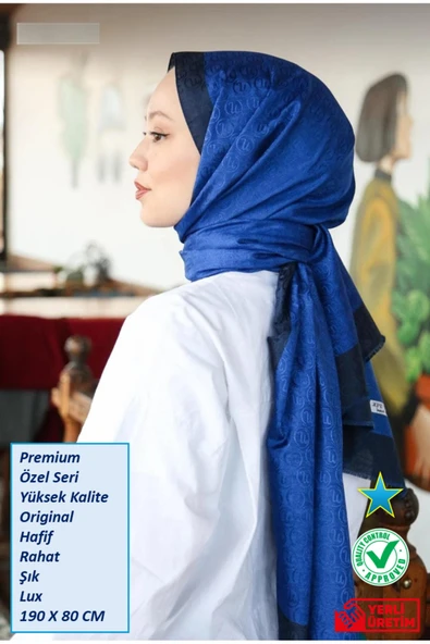 Premium Lux Original Monogram Şal (İpek Vual, Yüksek Kalite, Hafif, Rahat, Şık, Tesettür, Shawl) ürün görseli 1