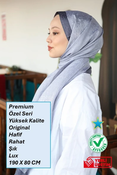 Premium Lux Original Monogram Şal (İpek Vual, Yüksek Kalite, Hafif, Rahat, Şık, Tesettür, Shawl) ürün görseli 1