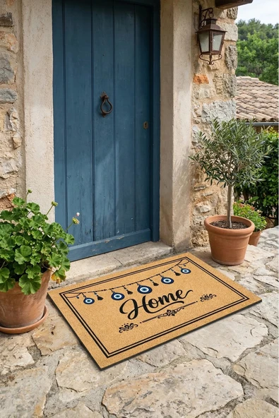 Valerine Life Welcome Nazar Boncuğu Siyah Çerçeve Ev Ofis işyeri Dış Kapı Önü Paspası 45x70cm ürün görseli 1