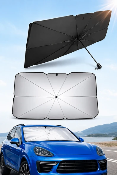 Araba Ön Cam Güneşlik Şemsiye Oto Araç İçi Cam Perdesi Güneş Koruma Perdesi 140x75cm Katlanabilir ürün görseli 1