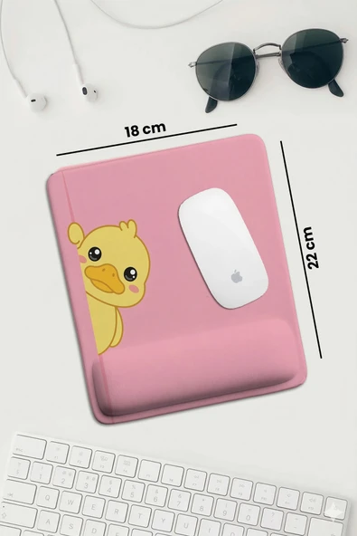 SonicTouch Pembe Bilek Destekli Sevimli Ördek Dikdörtgen Pürüzsüz Yüzey Ergonomik Mouse Pad 18x22cm ürün görseli 1