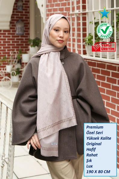 Premium Lux Original Monogram Şal (İpek Vual, Yüksek Kalite, Hafif, Rahat, Şık, Tesettür, Shawl) ürün görseli 1