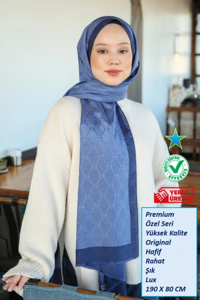 Premium Lux Original Monogram Şal (İpek Vual, Yüksek Kalite, Hafif, Rahat, Şık, Tesettür, Shawl) ürün görseli 1