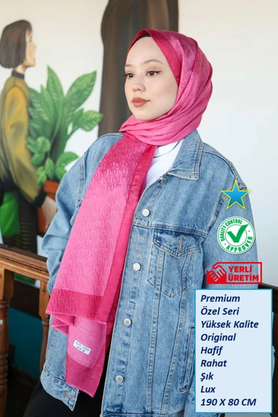 Premium Lux Original Monogram Şal (İpek Vual, Yüksek Kalite, Hafif, Rahat, Şık, Tesettür, Shawl) ürün görseli 1
