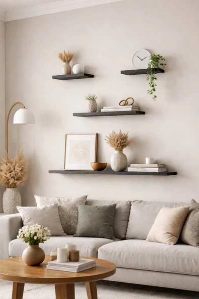 4lü 80 cm 40 cm 20 cm MDF Mat Siyah Uçan Gizli Bağlantı Dekoratif Duvar Rafı Kitaplık ürün görseli 1