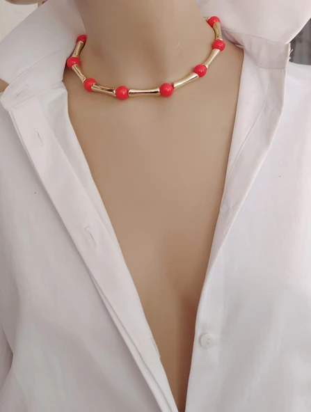 Rio Nar Çiçeği Gold Choker Kolye ürün görseli 1