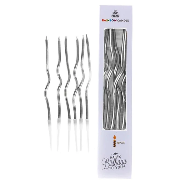 Kıvrımlı Mum 16cm 6'lı - Gümüş ürün görseli 1
