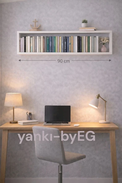 90 Cm Mat Beyaz Lake MDF Gizli Bağlantı Duvar Rafı Saklama Alanı ürün görseli 1