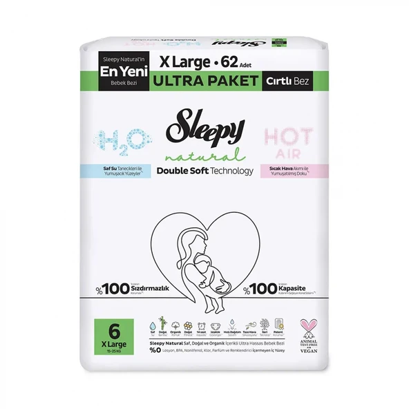 Sleepy Natural Double Soft Bebek Bezi Ultra Paket 6 Beden 62 Adet ürün görseli 1