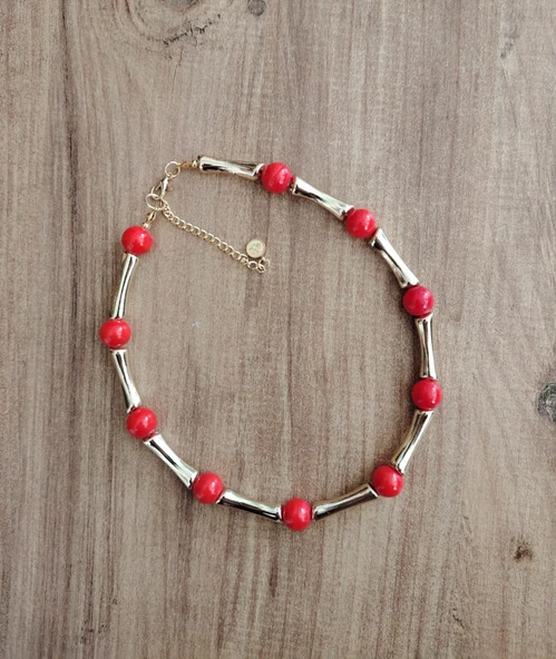 Rio Nar Çiçeği Gold Choker Kolye - Resim 5