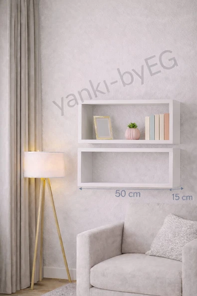 50 Cm 2li Mat Beyaz Lake Mdf Gizli Bağlantı Duvar Rafı ürün görseli 1
