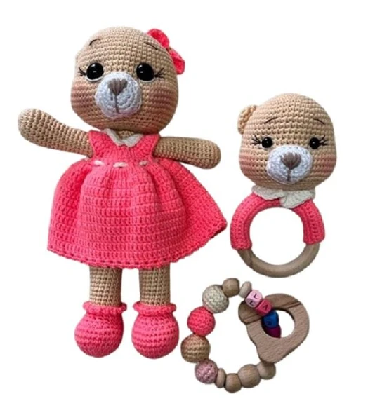 Elbiseli Ayıcık Yeni Doğan Takımı Amigurumi Organik Oyuncak ürün görseli 1