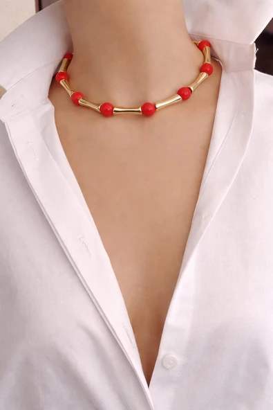 Rio Nar Çiçeği Gold Choker Kolye - Resim 2