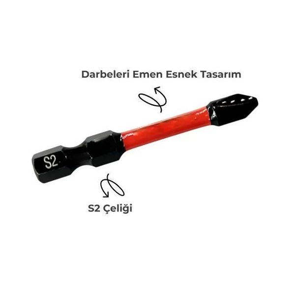 Kaliteli ve güçlü IMPACT impact Bits Uç vidalama ucu, matkap Ucu, tornavida Ucu PZ2 - 50 mm ürün görseli 1