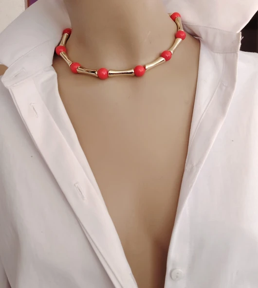 Rio Nar Çiçeği Gold Choker Kolye - Resim 3