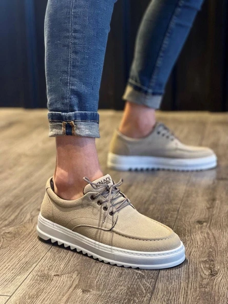 JY-T12 Velaro Bağcıklı Süet Erkek Günlük Spor Klasik Ayakkabı SBT - Krem ürün görseli 1