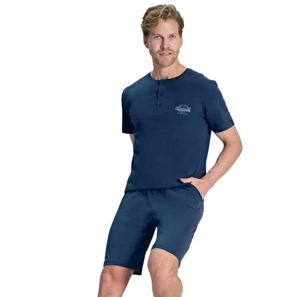 Over Sleep 2393 Erkek Yazlık Süprem Şort Pijama Takım (M-L-XL-XXL) ürün görseli 1