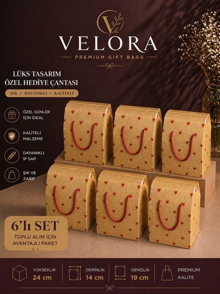 Kolix Velora 6'lı Premium Karton Poşet Hediye Paketi Karton Çanta  24x14x20cm ürün görseli 1