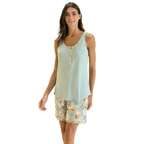 Over Sleep 3386 Kadın Yazlık Viskon Şort Pijama Takım (S-M-L-XL) ürün görseli 1