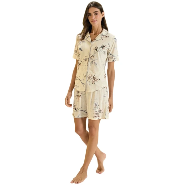 Over Sleep 3381 Kadın Yazlık Süprem Şort Pijama Takım (M-L-XL-XXL) ürün görseli 1