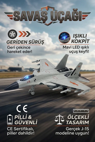J-15 Savaş Uçağı Oyuncak Işıklı Çek Bırak Maket Jet 23 cm - Piller Dahil ürün görseli 1