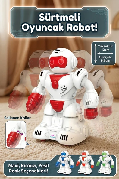 Sürtmeli Bas Git Oyuncak Robot - Kırmızı Hareketli Kollu Eğitici Bebek Ve Çocuk Oyuncağı 12 cm ürün görseli 1