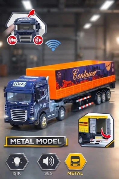 Metal Kabin Işıklı Sesli Konteyner Tır Oyuncak - 38 cm Büyük Boy Çek Bırak Kamyon ürün görseli 1
