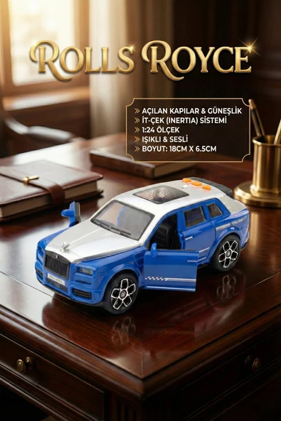 Rolls Royce Tarzı Lüks Makam Aracı Mavi - Sesli Işıklı Kapıları Açılan Sürtmeli Oyuncak Araba ürün görseli 1