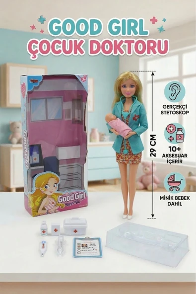 Oyuncak Doktor Seti - Minik Bebek ve 10+ Parça Tıbbi Aksesuar Dahil - Eğitici Rol Yapma Oyuncak ürün görseli 1
