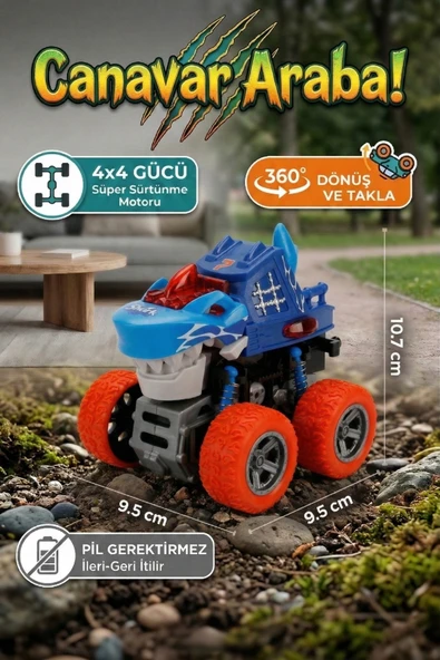 Köpek Balığı Temalı Canavar Araba Seti - 360 Derece Takla Atan Atalet Motorlu Monster Truck Oyuncak ürün görseli 1