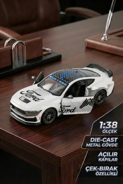 Kinsmart 2024 Ford Mustang Dark Horse 1:38 Çek Bırak Metal Model Araba Beyaz - Özel Livery Seri ürün görseli 1