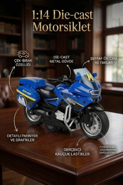 1:14 Ölçek Die-Cast Metal Çek Bırak Oyuncak Motosiklet ürün görseli 1