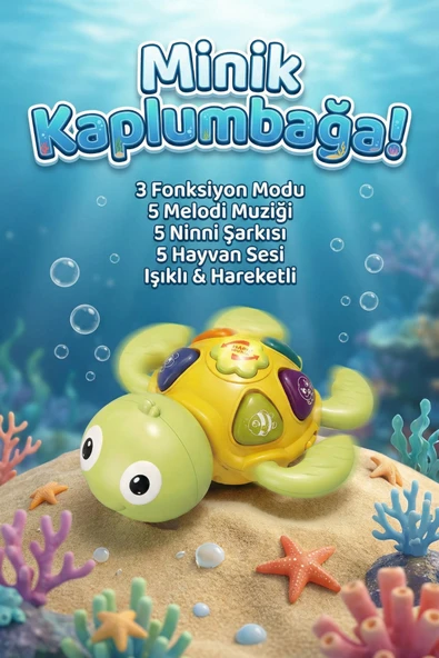 Eğitici Işıklı ve Müzikli Hareketli Minik Kaplumbağa Bebek Oyuncağı Ninnili Sarı Yeşil ürün görseli 1