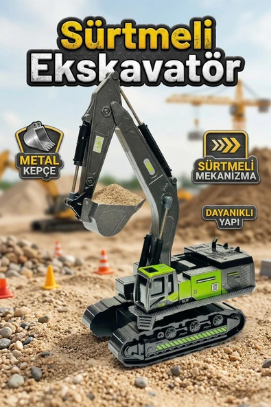 Sürtmeli Oyuncak Ekskavatör - 28 cm Metal Kepçeli İş Makinesi ürün görseli 1