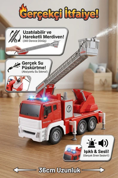 Vardem Su Püskürtmeli İtfaiye Kamyonu - Işıklı Sesli 36 cm Büyük Boy Sürtünmeli İtfaiye Aracı ürün görseli 1