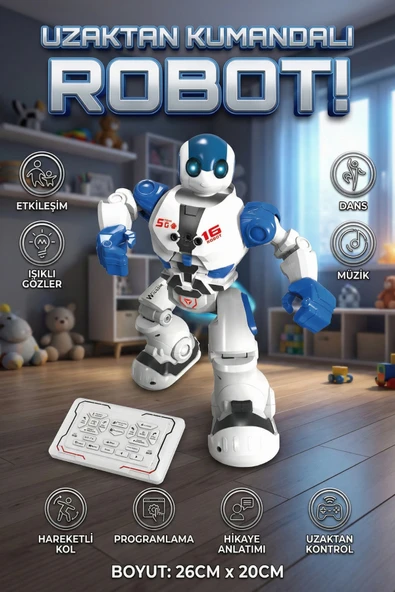 Akıllı Uzaktan Kumandalı Robot - Dans Eden, Müzikli, Işıklı ve Hareket Sensörlü Eğitici Oyuncak ürün görseli 1