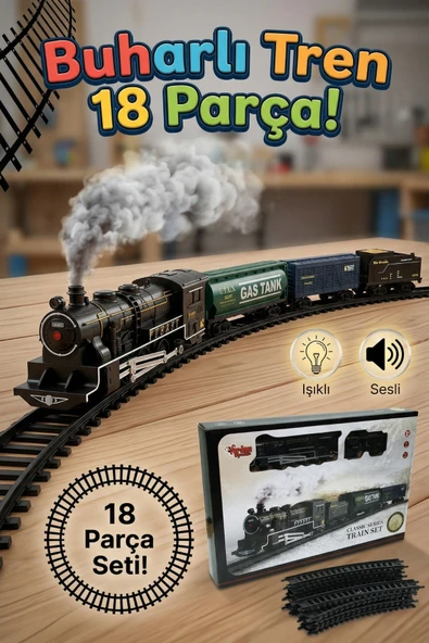 Vardem Işıklı Sesli Pilli Buharlı Tren Seti 18 Parça Raylı Oyuncak Tren ürün görseli 1