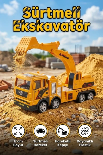 Oyuncak Sarı Kepçe Ekskavatör - Sürtmeli Hareketli İnşaat Kamyonu İş Makinesi (17 cm) ürün görseli 1