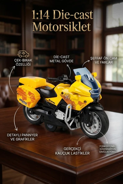 1:14 Ölçek Die-Cast Metal Çek Bırak Oyuncak Motosiklet ürün görseli 1