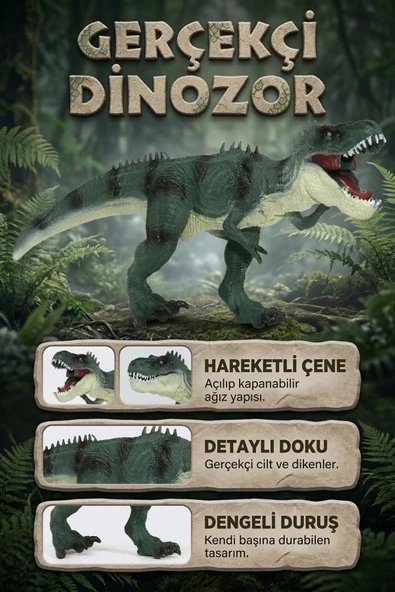 Gerçekçi Dinozor Figürü - Hareketli Çeneli, Detaylı Dokulu Büyük Boy Oyuncak (27 cm) ürün görseli 1
