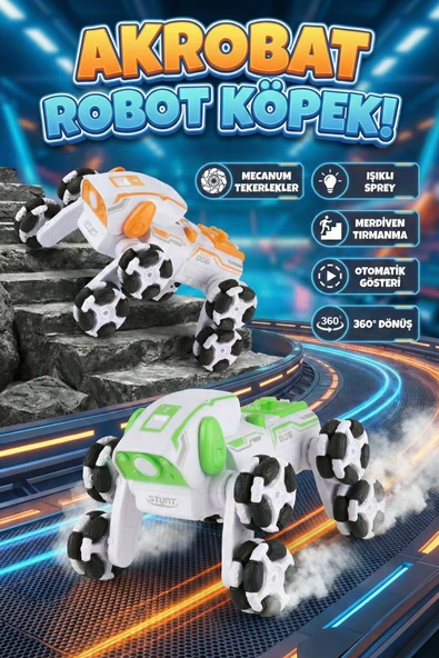 Uzaktan Kumandalı 8 Tekerlekli Akrobat Araba - Buhar Püskürten Işıklı Şarjlı Robot Köpek Oyuncak ürün görseli 1