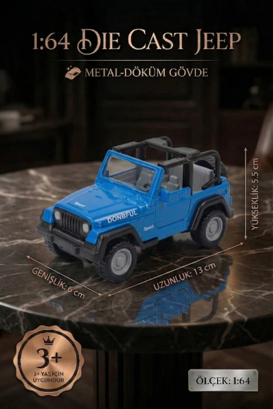 1:64 Ölçek Metal Döküm Mavi Jeep Oyuncak Araba - Off-Road Arazi Aracı Die-Cast Model ürün görseli 1