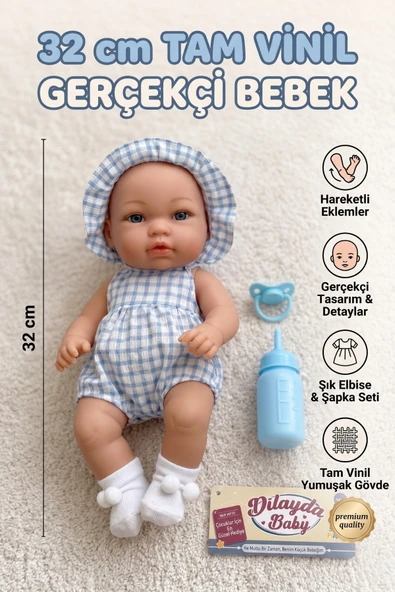 Dilayda Baby Gerçekçi Reborn Oyuncak Bebek 32cm Tam Vinil ürün görseli 1