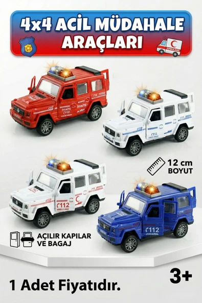4x4 Acil Müdahale Araçları - Çek Bırak Oyuncak Araba - Polis Jandarma İtfaiye Ambulans ürün görseli 1