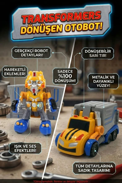 Işıklı Sesli Dönüşebilen Robot Kamyon Otobot Transformers Oyuncak ürün görseli 1