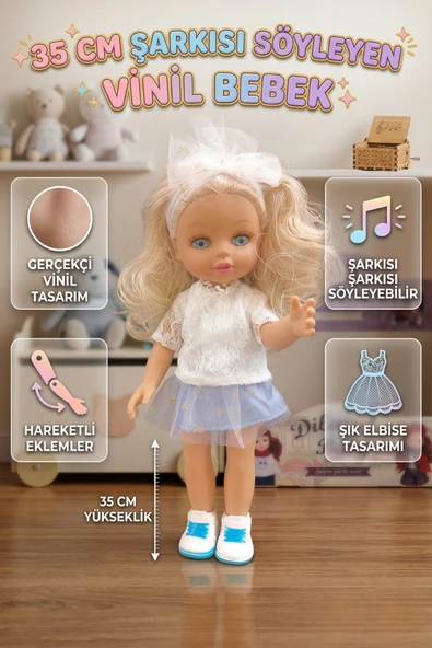 Dilayda Baby Şarkı Söyleyen Hareketli Eklemli Gerçekçi Vinil Et Bebek 35 cm ürün görseli 1